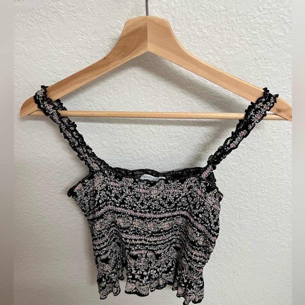 Patrons of Peace Smocked Black Floral Crop Top Boho Coquette Festival M Indie - Picture 3 of 8